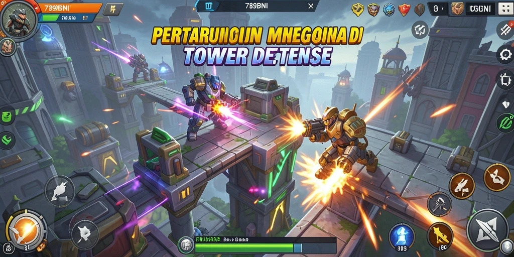 Gameplay Tower Defense yang seru dengan menara strategis dan serangan musuh.