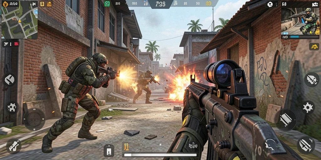 Screenshot yang menampilkan aksi intens di API36 dengan gameplay FPS.