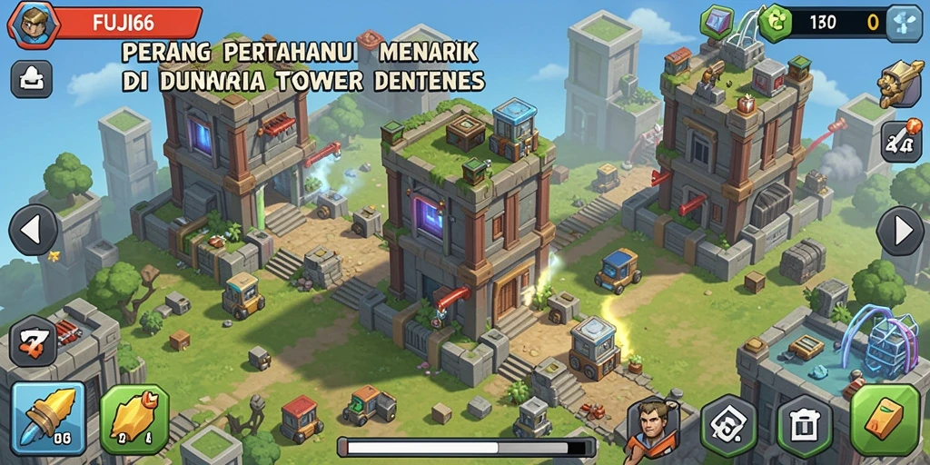 Screenshot gameplay menampilkan aksi menara dan pertahanan seru dalam FUJI66.