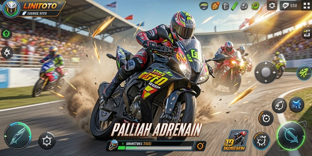 Tampilan gameplay LINITOTO yang mendebarkan di lintasan balap.
