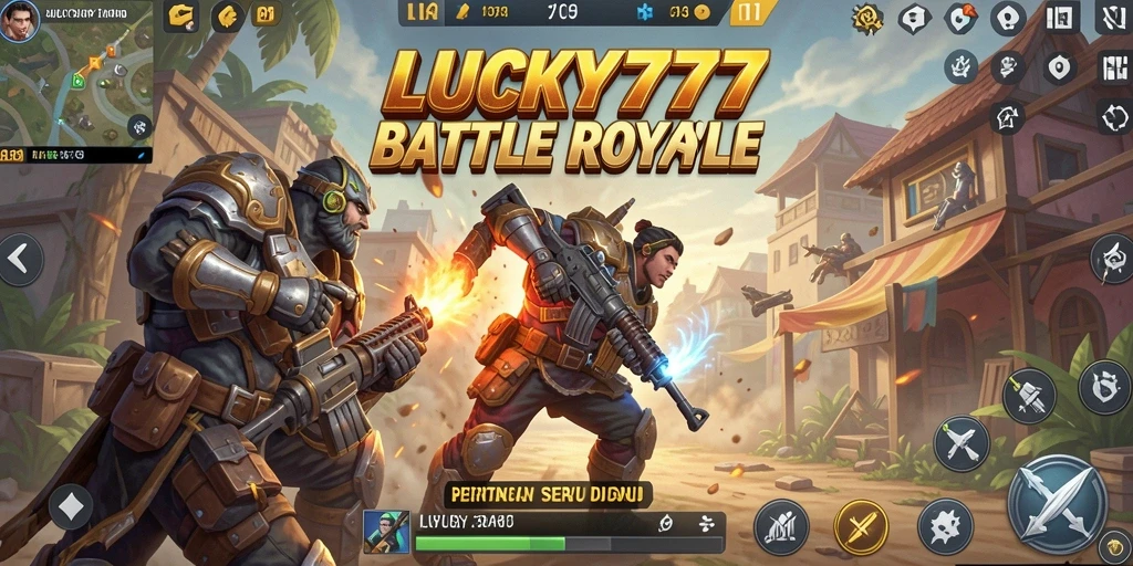 Tampilan seru aksi pertempuran dalam LUCKY777 di arena Battle Royale.