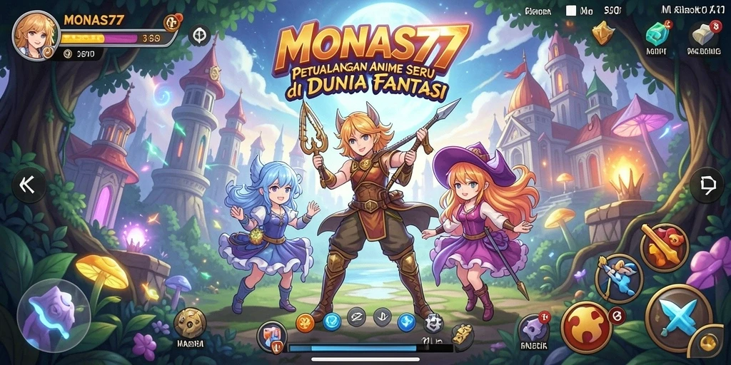 Tampilan gameplay <strong>MONAS77</strong> yang penuh warna dan dinamis.