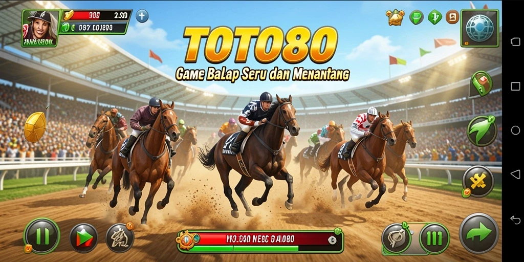 Screenshot gameplay TOTO80 menampilkan balapan penuh aksi dan kecepatan.