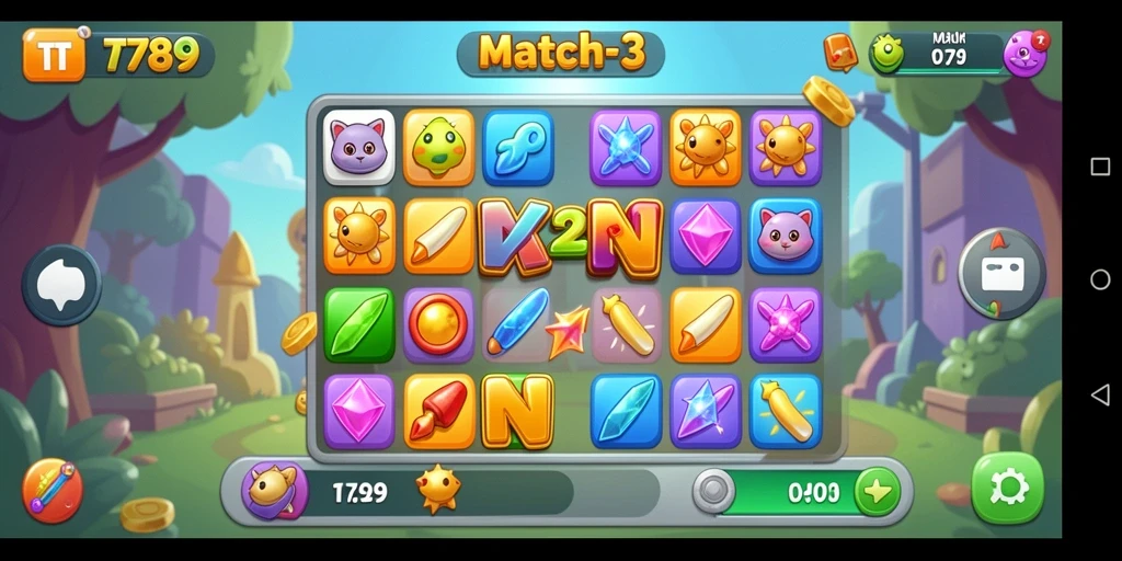 Tampilan gameplay seru dalam permainan Match-3 TT789.